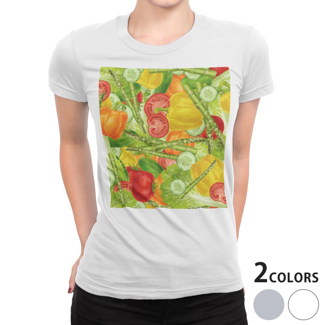 楽天kabeコレtシャツ レディース 半袖 白地 デザイン S M L XL Tシャツ ティーシャツ T shirt 008420 ユニーク 野菜　イラスト　模様　グリーン
