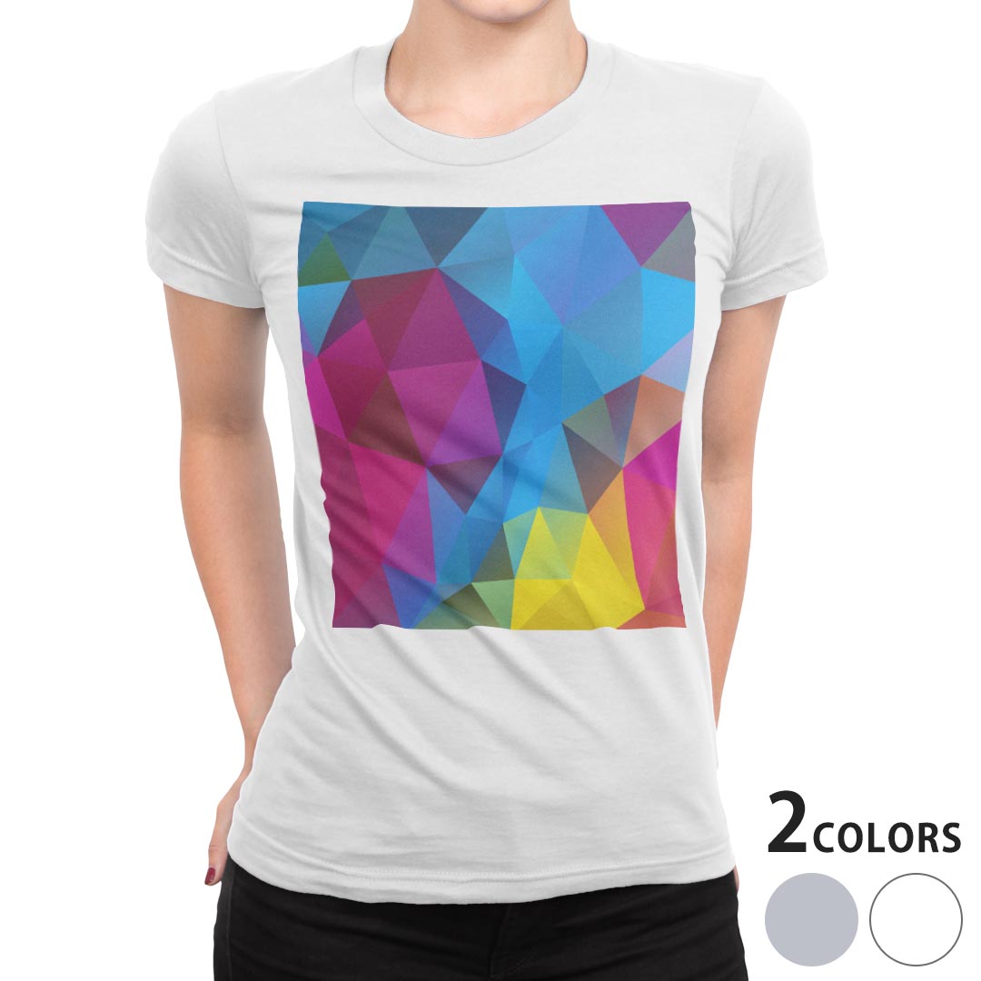 tシャツ レディース 半袖 白地 デザイン M L 白 ホワイト グレー Tシャツ ティーシャツ T shirt 008429 チェック・ボーダー カラフル レインボー 模様