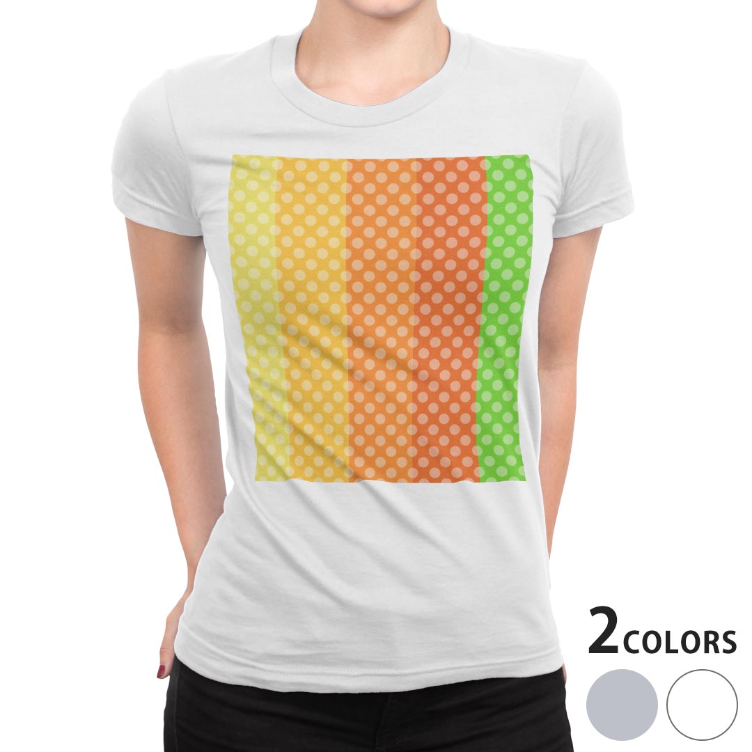 tシャツ レディース 半袖 白地 デザイン M L 白 ホワイト グレー Tシャツ ティーシャツ T shirt 008449 チェック・ボーダー カラフル 水玉 模様