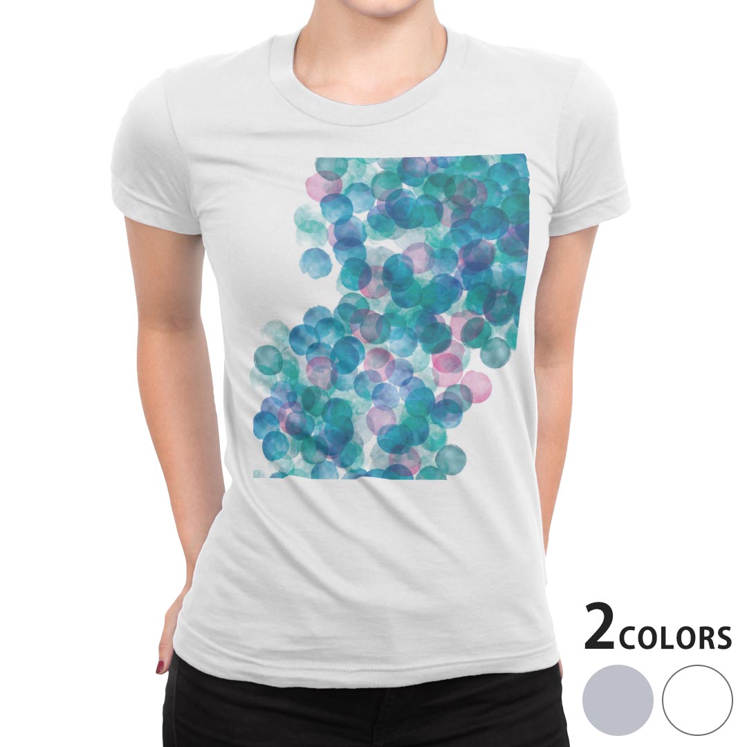 tシャツ レディース 半袖 白地 デザイン M L 白 ホワイト グレー Tシャツ ティーシャツ T shirt 008584 クール チェック・ボーダー 青 ブルー 模様 丸