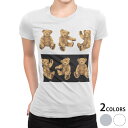 tシャツ レディース 半袖 白地 デザイン M L 白 ホワイト グレー Tシャツ ティーシャツ T shirt 008739 アニマル テディベア 白黒 イラスト