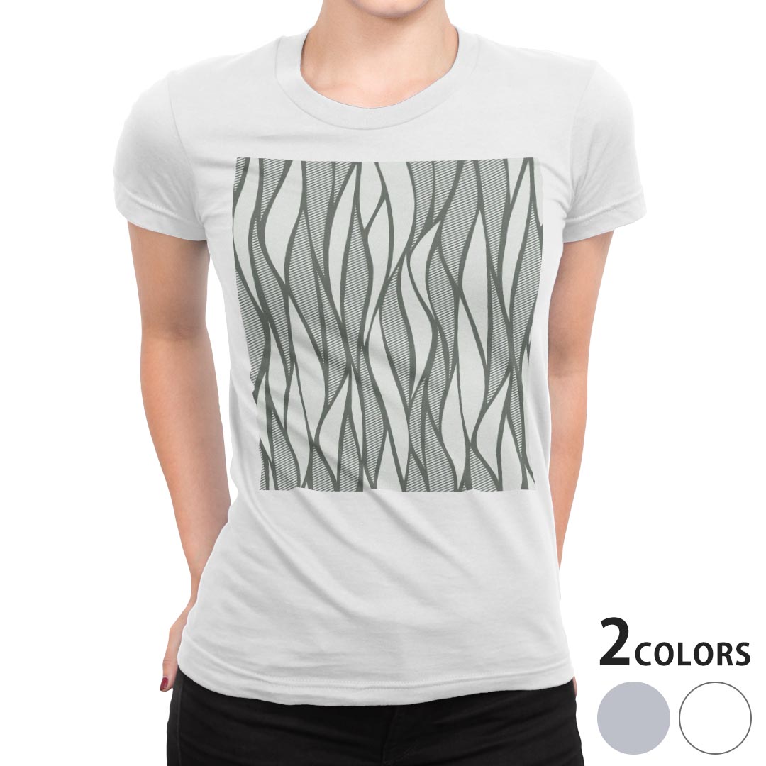 tシャツ レディース 半袖 白地 デザイン M L 白 ホワイト グレー Tシャツ ティーシャツ T shirt 008757 チェック・ボーダー 模様 灰色 グレー