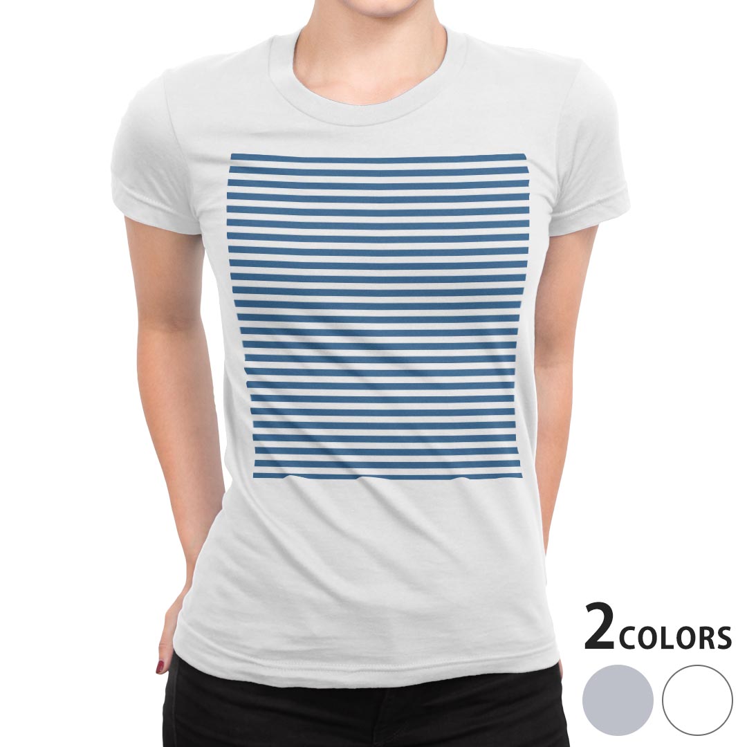 tシャツ レディース 半袖 白地 デザイン M L 白 ホワイト グレー Tシャツ ティーシャツ T shirt 009048 その他 シンプル ボーダー 青