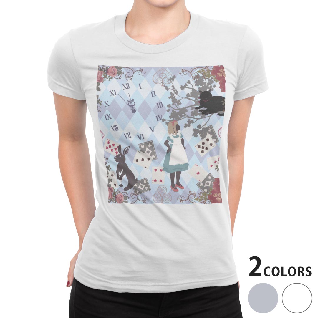 tシャツ レディース 半袖 白地 デザイン M L 白 ホワイト グレー Tシャツ ティーシャツ T shirt 009097 童話モチーフ　イラスト
