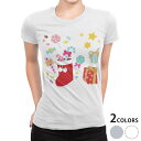 tシャツ レディース 半袖 白地 デザイン M L 白 ホワイト グレー Tシャツ ティーシャツ T shirt 009266 クリスマス カラフル
