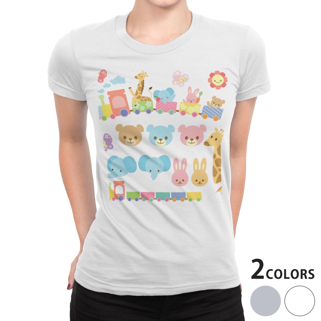 tシャツ レディース 半袖 白地 デザイン M L 白 ホワイト グレー Tシャツ ティーシャツ T shirt 009275 動物　キャラクター　フラワー