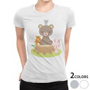 tシャツ レディース 半袖 白地 デザイン M L 白 ホワイト グレー Tシャツ ティーシャツ T shirt 009338 動物 キャラクター