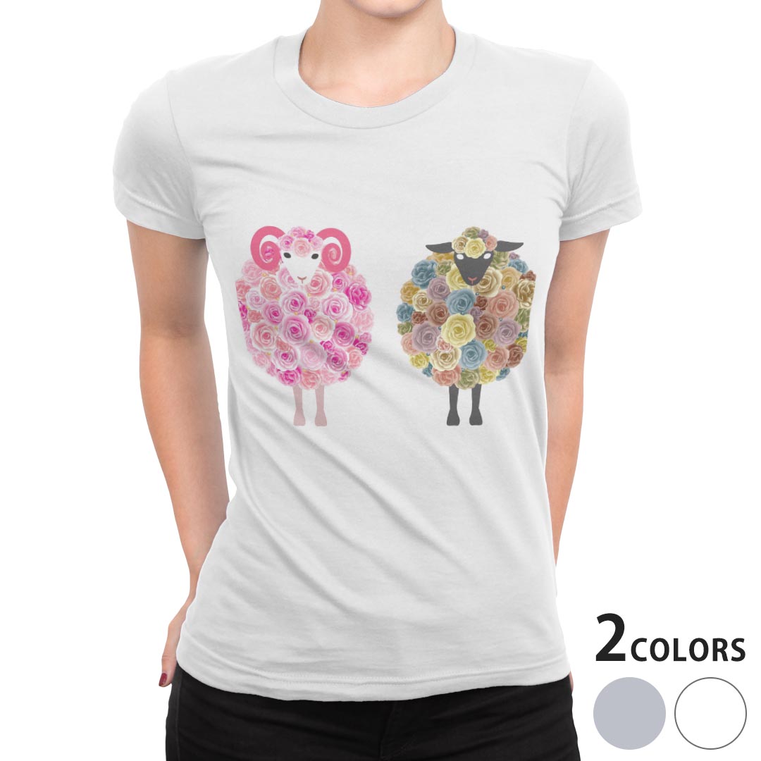 tシャツ レディース 半袖 白地 デザイン M L 白 ホワイト グレー Tシャツ ティーシャツ T shirt 009426 動物 フラワー ピンク
