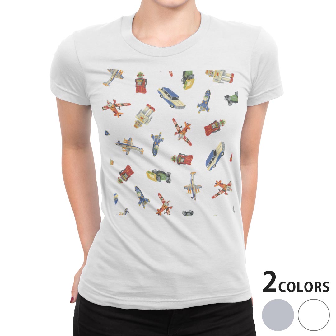 楽天kabeコレtシャツ レディース 半袖 白地 デザイン S M L XL Tシャツ ティーシャツ T shirt 009466 乗り物　おもちゃ　ロボット