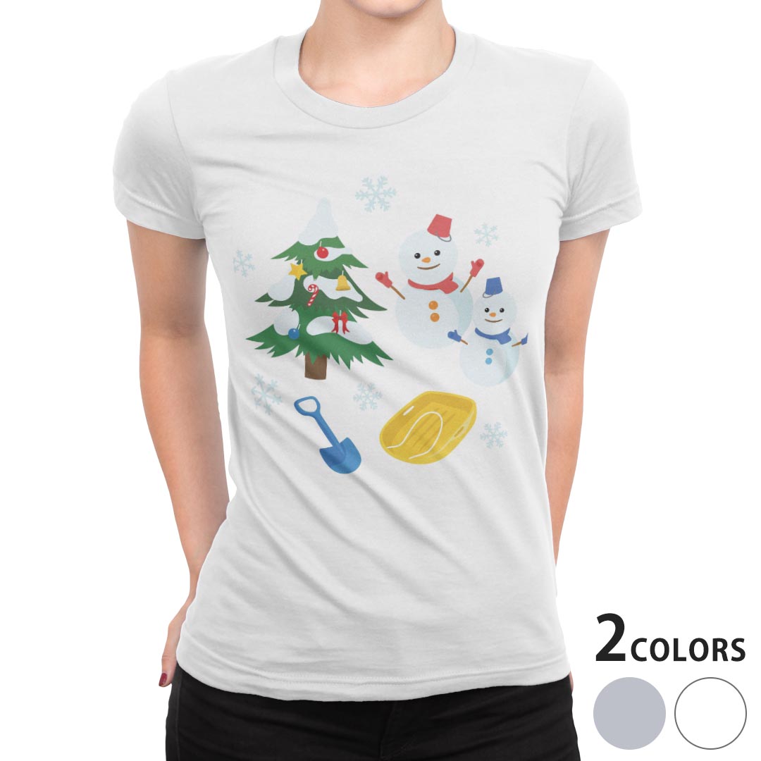 tシャツ レディース 半袖 白地 デザイン M L 白 ホワイト グレー Tシャツ ティーシャツ T shirt 009483 クリスマス 雪 結晶