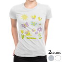 tシャツ レディース 半袖 白地 デザイン M L 白 ホワイト グレー Tシャツ ティーシャツ T shirt 009537 フラワー 蝶 キャラクター