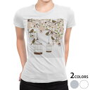 tシャツ レディース 半袖 白地 デザイン S M L XL Tシャツ ティーシャツ T shirt 009682 フラワー　鳥　和風