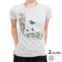 tシャツ レディース 半袖 白地 デザイン M L 白 ホワイト グレー Tシャツ ティーシャツ T shirt 009684 蝶 フラワー 青(4)