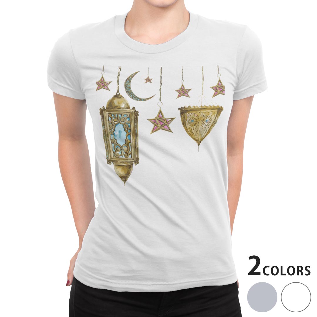 tシャツ レディース 半袖 白地 デザイン M L 白 ホワイト グレー Tシャツ ティーシャツ T shirt 009705 アンティーク 星 月