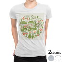 tシャツ レディース 半袖 白地 デザイン M L 白 ホワイト グレー Tシャツ ティーシャツ T shirt 009739 クリスマス サンタ 緑