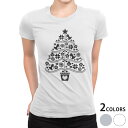 tシャツ レディース 半袖 白地 デザイン M L 白 ホワイト グレー Tシャツ ティーシャツ T shirt 009769 クリスマス ツリー フラワー