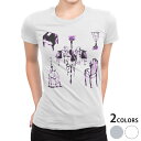 tシャツ レディース 半袖 白地 デザイン M L 白 ホワイト グレー Tシャツ ティーシャツ T shirt 009774 おしゃれ アンティーク 紫(4)