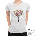 tシャツ レディース 半袖 白地 デザイン S M L XL Tシャツ ティーシャツ T shirt 009804 フラワー　花　ピンク　紫