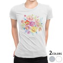 tシャツ レディース 半袖 白地 デザイン M L 白 ホワイト グレー Tシャツ ティーシャツ T shirt 009821 フラワー 花 水彩(4)