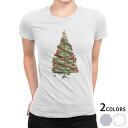 tシャツ レディース 半袖 白地 デザイン M L 白 ホワイト グレー Tシャツ ティーシャツ T shirt 009842 クリスマス ツリー 星