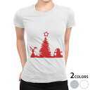 tシャツ レディース 半袖 白地 デザイン M L 白 ホワイト グレー Tシャツ ティーシャツ T shirt 009911 クリスマス ツリー 赤