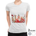 tシャツ レディース 半袖 白地 デザイン S M L XL Tシャツ ティーシャツ T shirt 009931 クリスマス　動物　犬　猫
