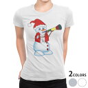 tシャツ レディース 半袖 白地 デザイン S M L XL Tシャツ ティーシャツ T shirt 009932 クリスマス　雪だるま　キャラクター