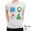 tシャツ レディース 半袖 白地 デザイン M L 白 ホワイト グレー Tシャツ ティーシャツ T shirt 009988 クリスマス ツリー サンタ
