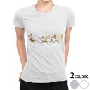 tシャツ レディース 半袖 白地 デザイン M L 白 ホワイト グレー Tシャツ ティーシャツ T shirt 010010 クリスマス サンタ キャラクター