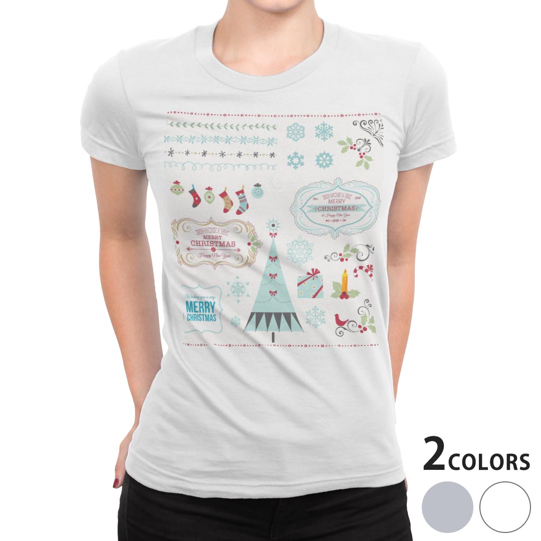 tシャツ レディース 半袖 白地 デザイン M L 白 ホワイト グレー Tシャツ ティーシャツ T shirt 010062 クリスマス　英語　青