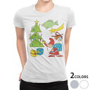 tシャツ レディース 半袖 白地 デザイン M L 白 ホワイト グレー Tシャツ ティーシャツ T shirt 010071 クリスマス サンタ キャラクター