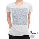 tシャツ レディース 半袖 白地 デザイン M L 白 ホワイト グレー Tシャツ ティーシャツ T shirt 010168 フラワー 花 青