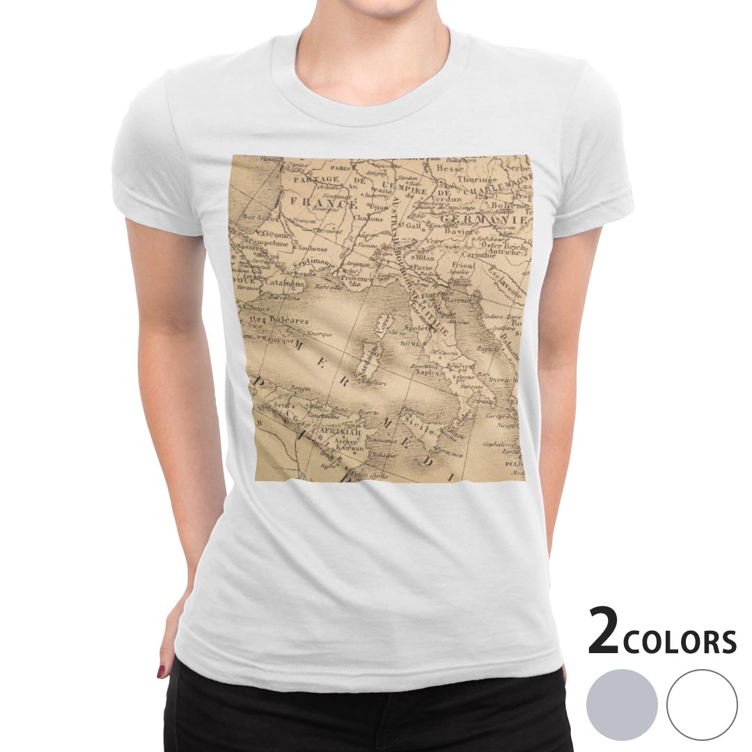 tシャツ レディース 半袖 白地 デザイン S M L XL Tシャツ ティーシャツ T shirt 010250 地図　外国　国名