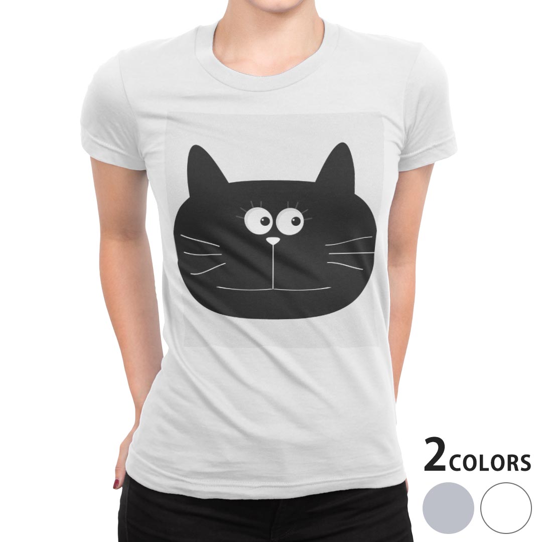 tシャツ レディース 半袖 白地 デザイン S M L XL Tシャツ ティーシャツ T shirt 010390 動物　猫　シンプル