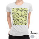 tシャツ レディース 半袖 白地 デザイン M L 白 ホワイト グレー Tシャツ ティーシャツ T shirt 010419 乗り物 自転車 黄色