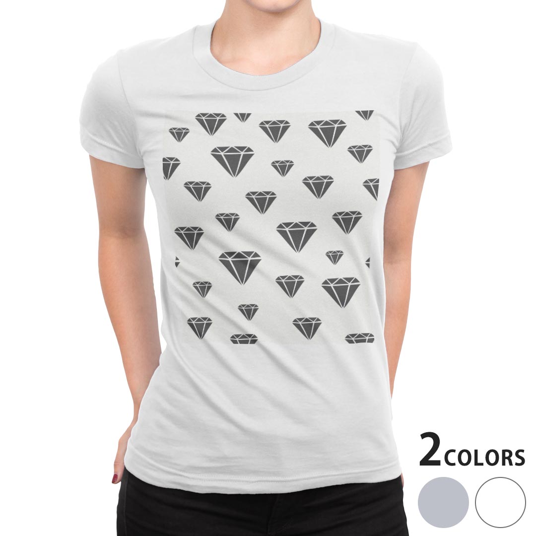 tシャツ レディース 半袖 白地 デザイン M L 白 ホワイト グレー Tシャツ ティーシャツ T shirt 010436 ダイヤ　マーク　白