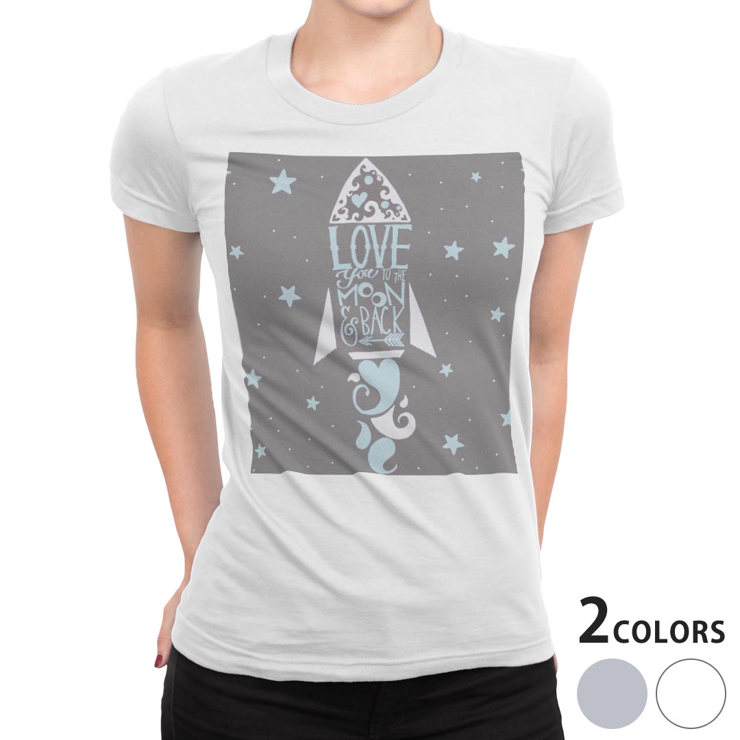 tシャツ レディース 半袖 白地 デザイン M L 白 ホワイト グレー Tシャツ ティーシャツ T shirt 010469 ロケット LOVE 星