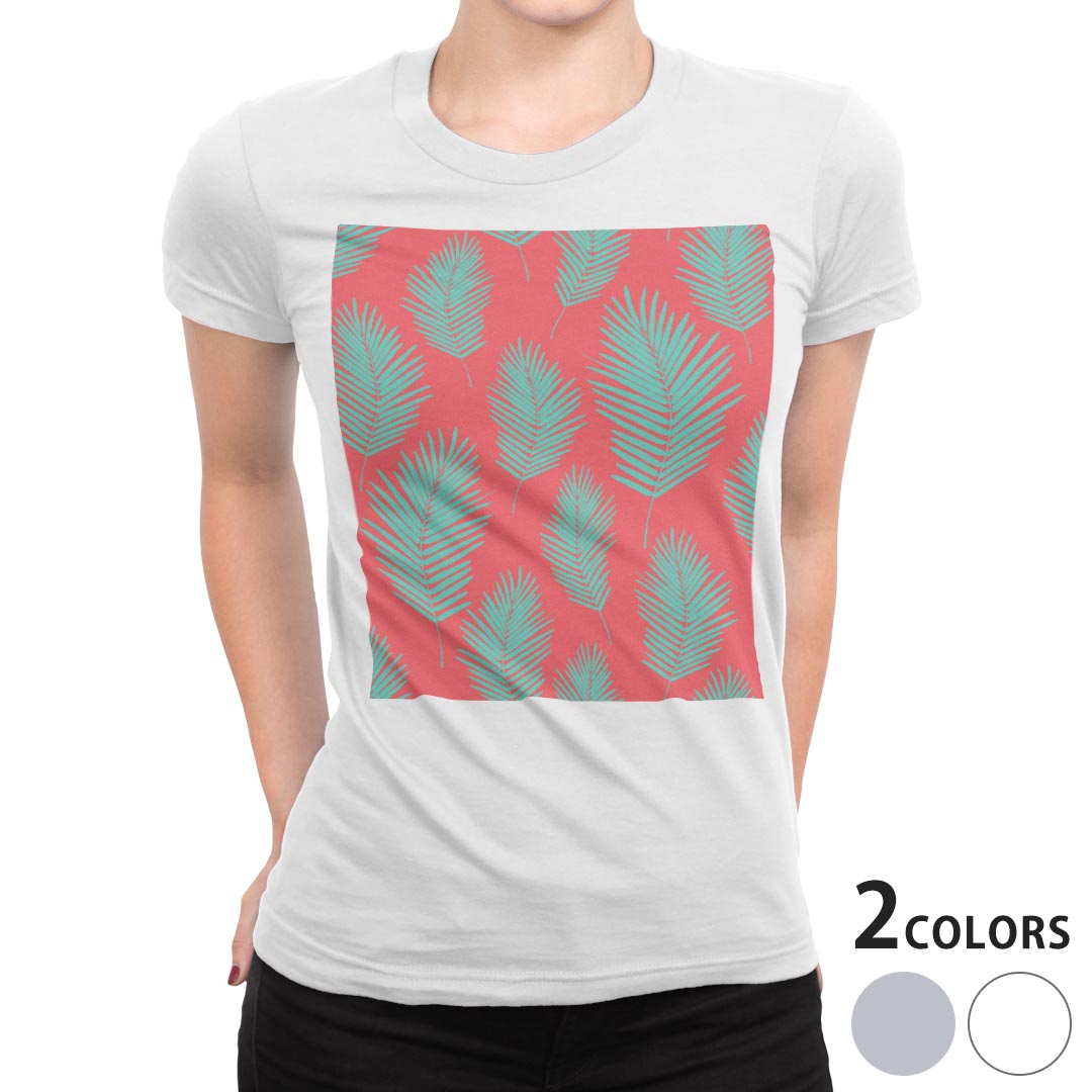 tシャツ レディース 半袖 白地 デザイン M L 白 ホワイト グレー Tシャツ ティーシャツ T shirt 010484 植物　赤　緑