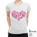 tシャツ レディース 半袖 白地 デザイン M L 白 ホワイト グレー Tシャツ ティーシャツ T shirt 010653 ハート フラワー ピンク