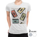 tシャツ レディース 半袖 白地 デザイン M L 白 ホワイト グレー Tシャツ ティーシャツ T shirt 010795 英語 カセット 音楽