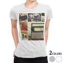 tシャツ レディース 半袖 白地 デザイン M L 白 ホワイト グレー Tシャツ ティーシャツ T shirt 010840 ラジカセ カセット 音楽