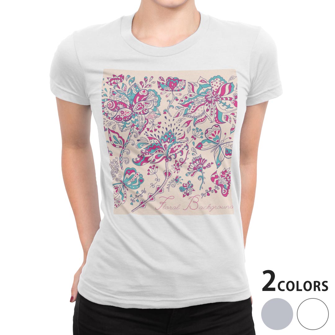 tシャツ レディース 半袖 白地 デザイン M L 白 ホワイト グレー Tシャツ ティーシャツ T shirt 010887 花 フラワー ピンク