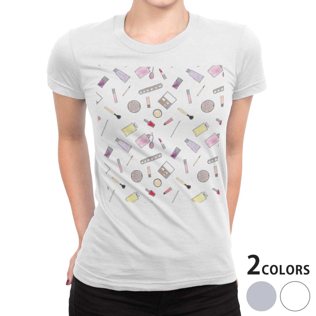 tシャツ レディース 半袖 白地 デザイン M L 白 ホワイト グレー Tシャツ ティーシャツ T shirt 010909 メイク おしゃれ 化粧