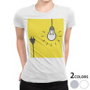 tシャツ レディース 半袖 白地 デザイン S M L XL Tシャツ ティーシャツ T shirt 011023 電球　コンセント　黄色