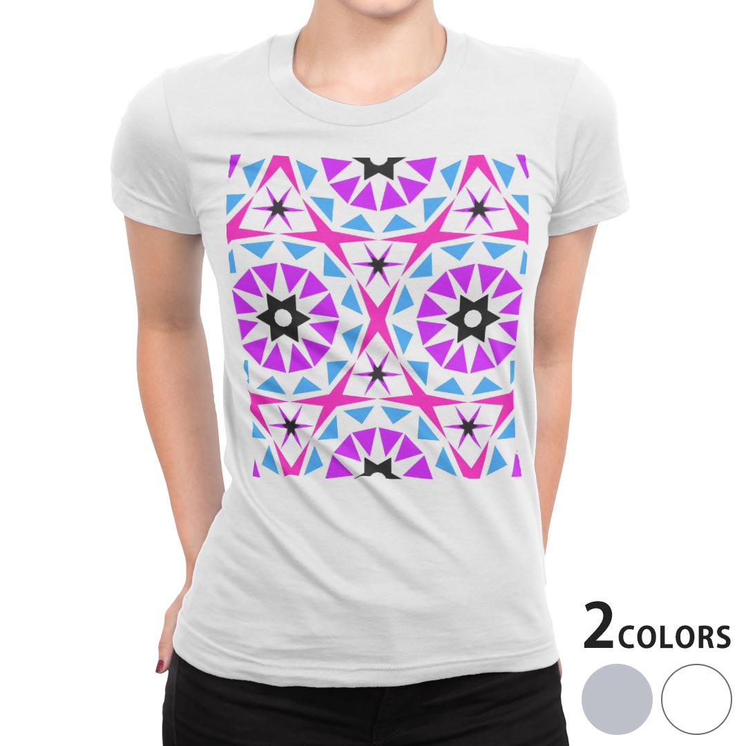 tシャツ レディース 半袖 白地 デザイン M L 白 ホワイト グレー Tシャツ ティーシャツ T shirt 011124 ピンク　紫　模様 kabekore-11262240 kabeコレ パッケージ画像