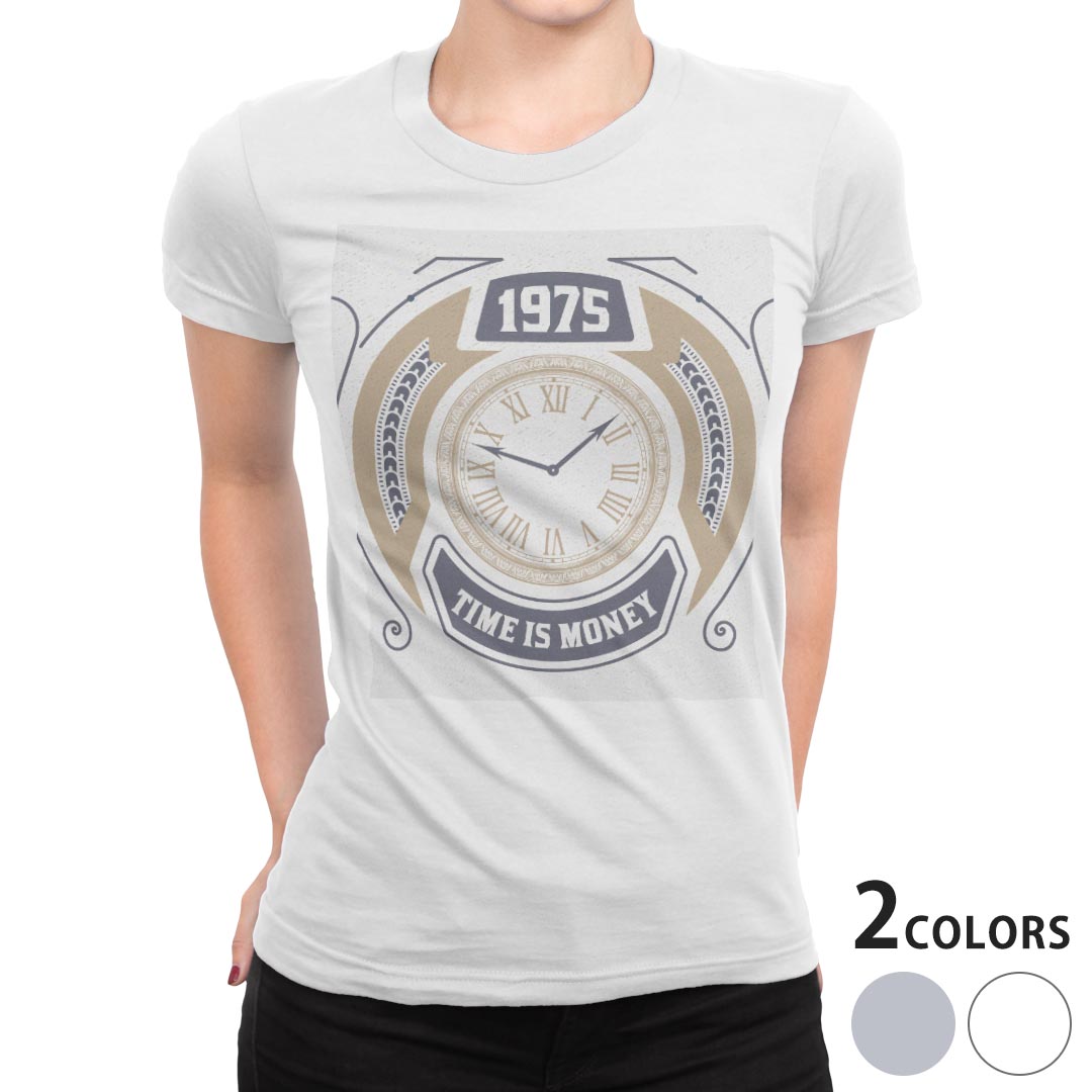 tシャツ レディース 半袖 白地 デザイン S M L XL Tシャツ ティーシャツ T shirt 011227 時計　英語　ビンテージ