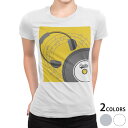 tシャツ レディース 半袖 白地 デザイン M L 白 ホワイト グレー Tシャツ ティーシャツ T shirt 011394 音楽 ヘッドホン ミュージック