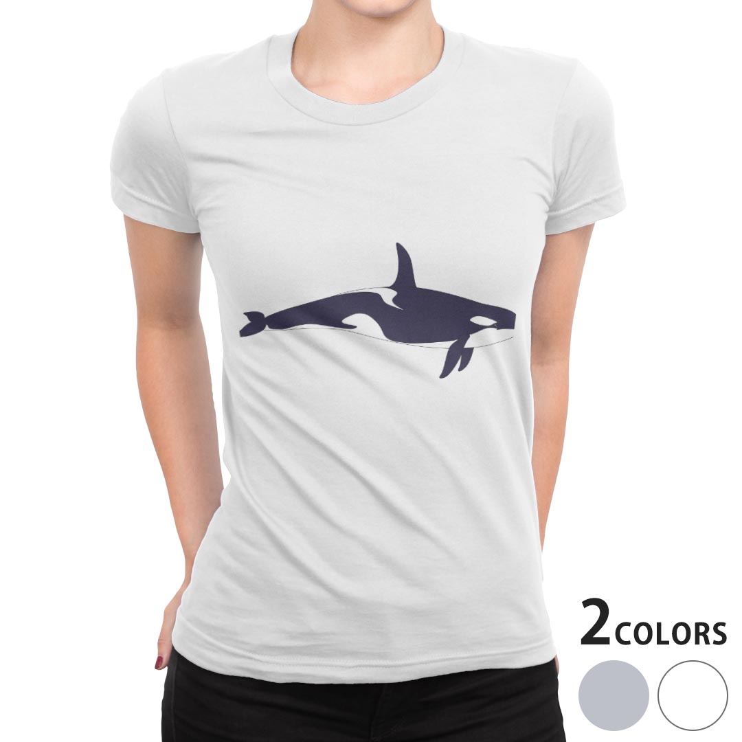 tシャツ レディース 半袖 白地 デザイン S M L XL Tシャツ ティーシャツ T shirt 011424 海　生き物　イルカ