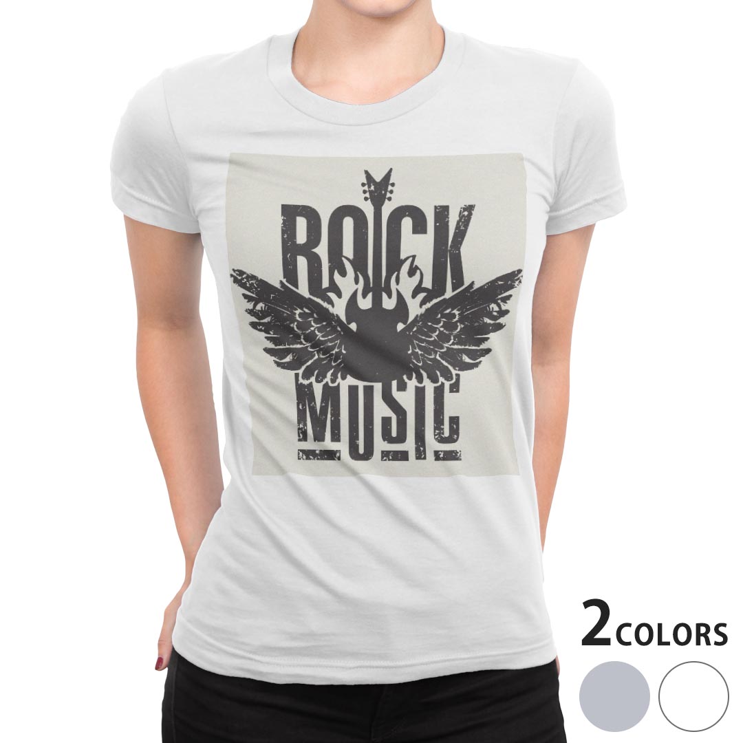 tシャツ レディース 半袖 白地 デザイン S M L XL Tシャツ ティーシャツ T shirt 011660 音楽　ロック　ギター