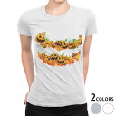 tシャツ レディース 半袖 白地 デザイン M L 白 ホワイト グレー Tシャツ ティーシャツ T shirt 011698 ハロウィン ジャックランタン 紅葉